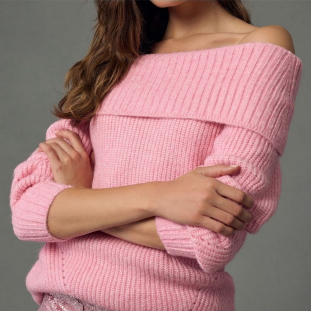 Anthropologie Pilcro Pink Off-The-Shoulder Sweater